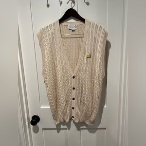 Vintage Augusta Sportswear Masters Cable Knit Cardigan Vest, Cream- Men’s Large